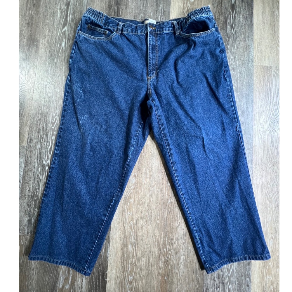 Scandia Woods Denim Jeans Mens 44M Blue Elastic Waist Straight Leg 100% Cotton
